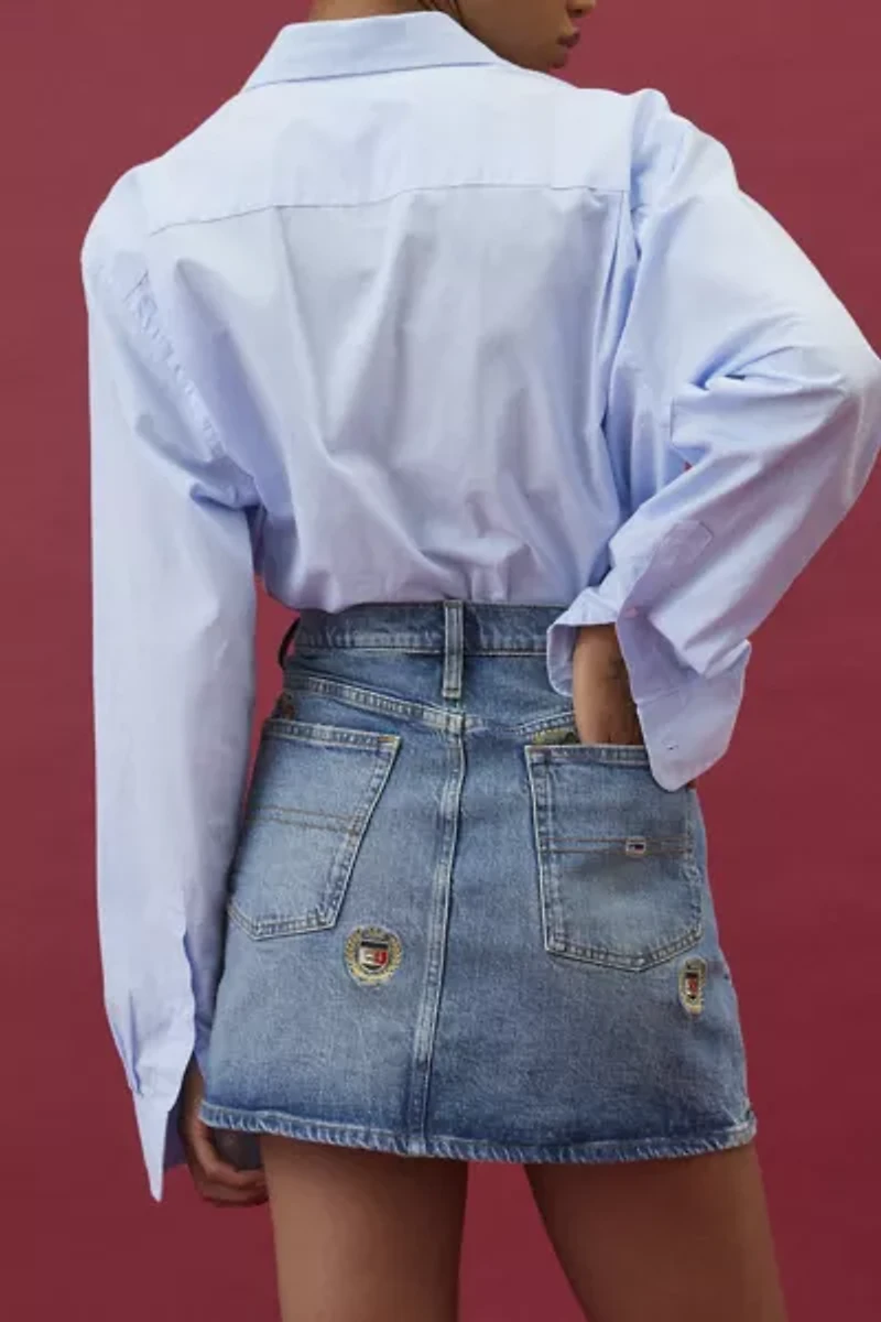 Tommy Jeans Izzie Embroidered Crest Logo Denim Mini Skirt