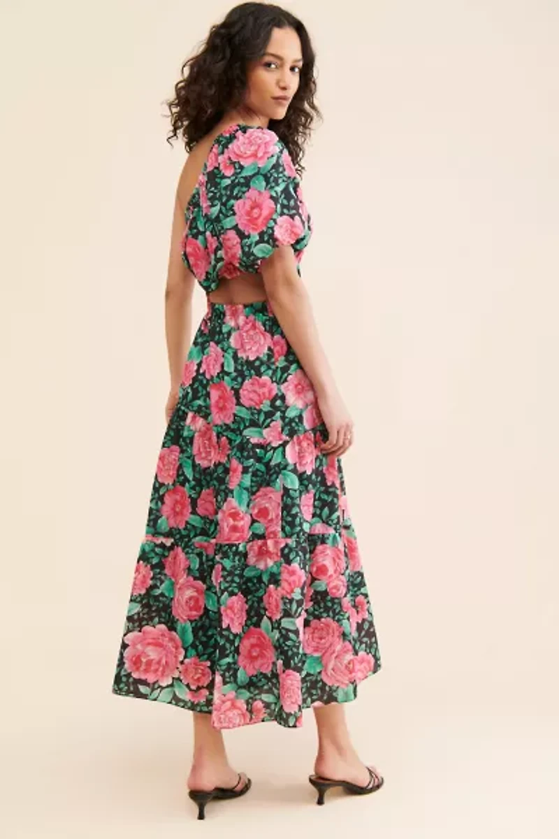 Moon River Floral Print One-Shoulder Dress