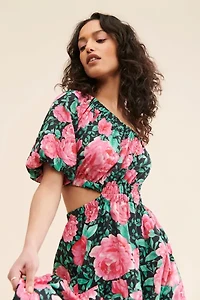 Moon River Floral Print One-Shoulder Dress