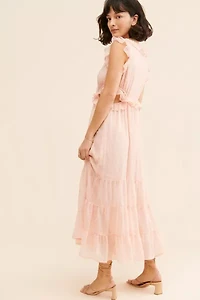 Moon River Ruffle Cutout Shirred Dress