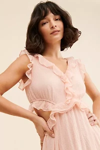 Moon River Ruffle Cutout Shirred Dress
