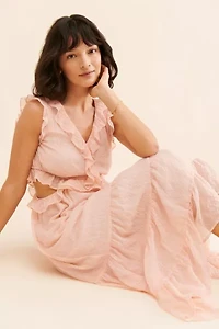 Moon River Ruffle Cutout Shirred Dress