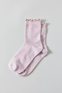 Lettuce-Edge Ruffle Ribbed Sock