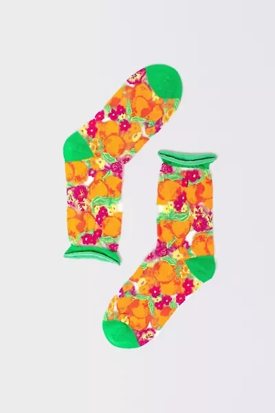 Sock Candy Orange Floral Sheer Sock