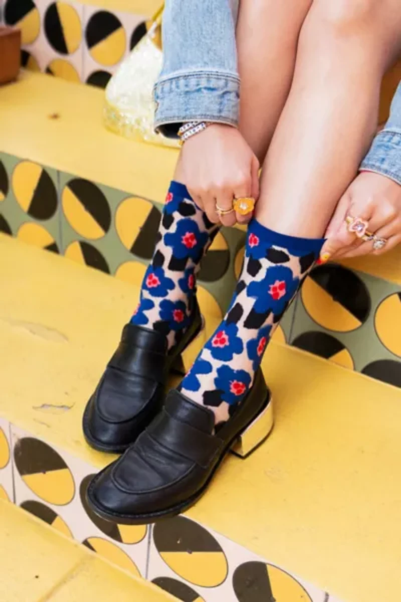 Sock Candy Bold Blue Floral Sheer Sock