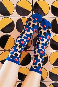 Sock Candy Bold Blue Floral Sheer Sock