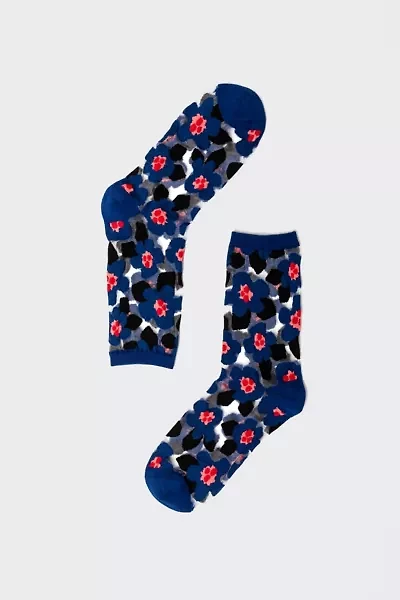 Sock Candy Bold Blue Floral Sheer Sock