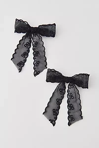 Printed Lace Hair Bow Clip Set