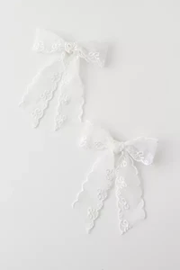 Printed Lace Hair Bow Clip Set