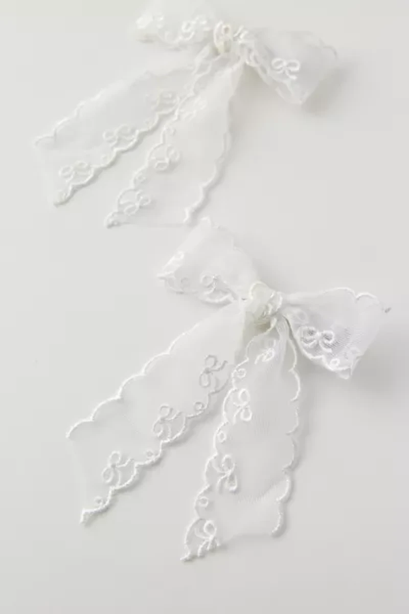 Printed Lace Hair Bow Clip Set