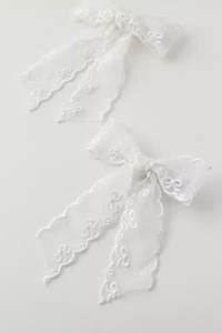 Printed Lace Hair Bow Clip Set