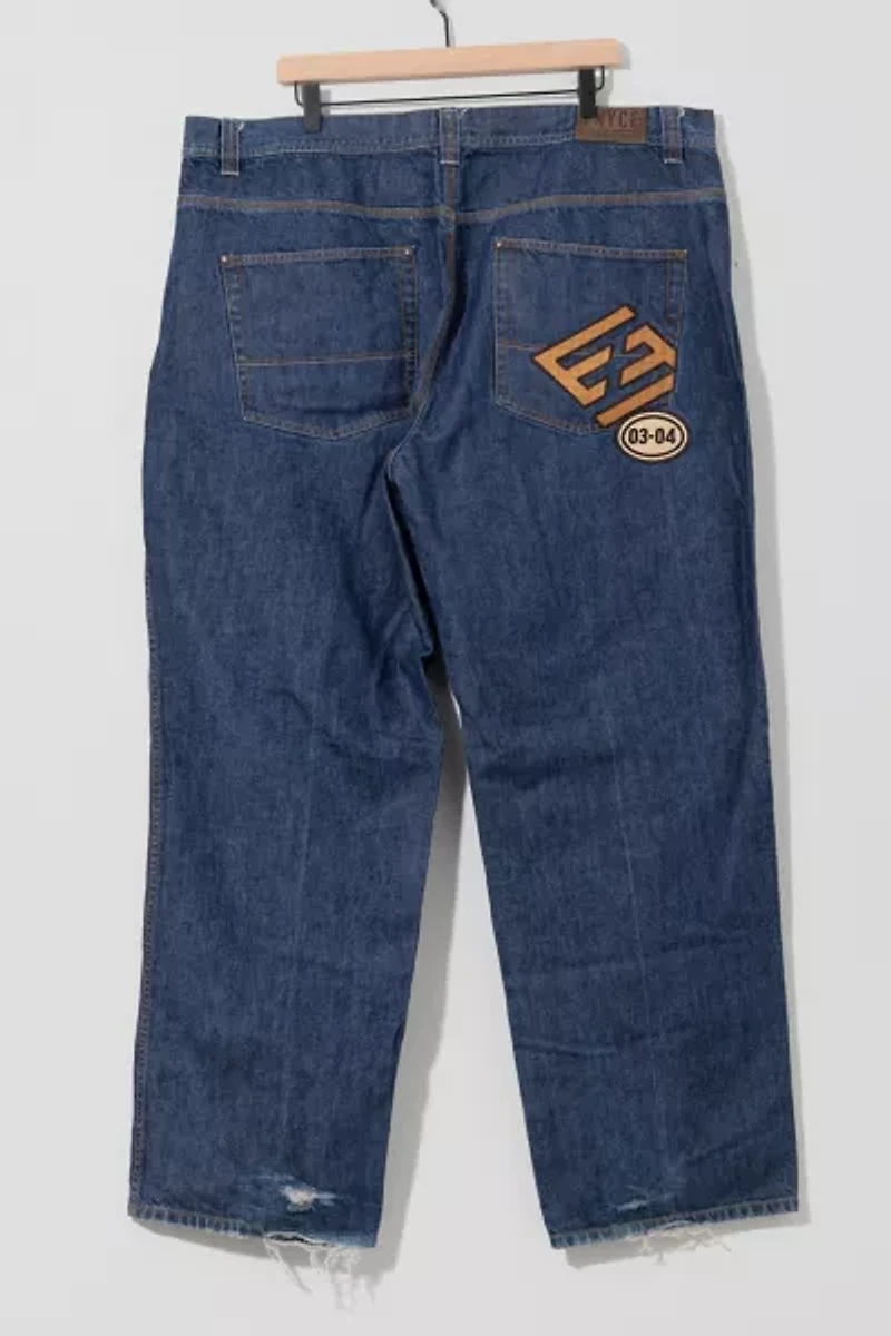 Vintage 1990s Enyce Leather Embroidered Denim Oversized Jeans