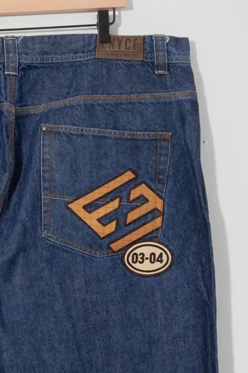 Vintage 1990s Enyce Leather Embroidered Denim Oversized Jeans