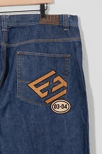 Vintage 1990s Enyce Leather Embroidered Denim Oversized Jeans