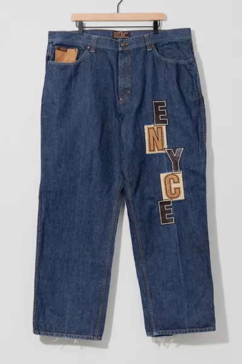 Vintage 1990s Enyce Leather Embroidered Denim Oversized Jeans
