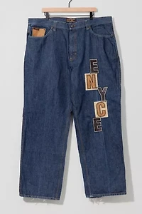 Vintage 1990s Enyce Leather Embroidered Denim Oversized Jeans