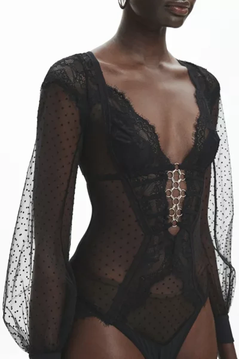 Thistle + Spire Constellation Dotted Mesh Long Sleeve Bodysuit