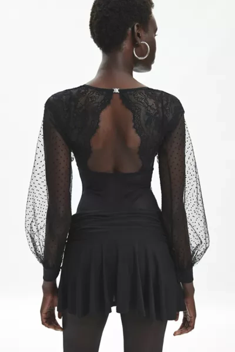 Thistle + Spire Constellation Dotted Mesh Long Sleeve Bodysuit