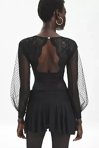 Thistle + Spire Constellation Dotted Mesh Long Sleeve Bodysuit