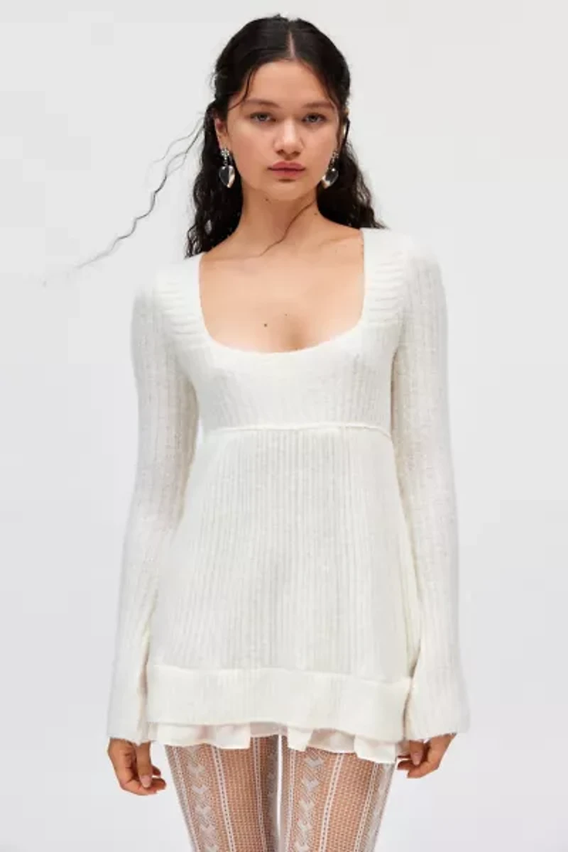 Kimchi Blue Hannah Ruffle Trim Babydoll Sweater