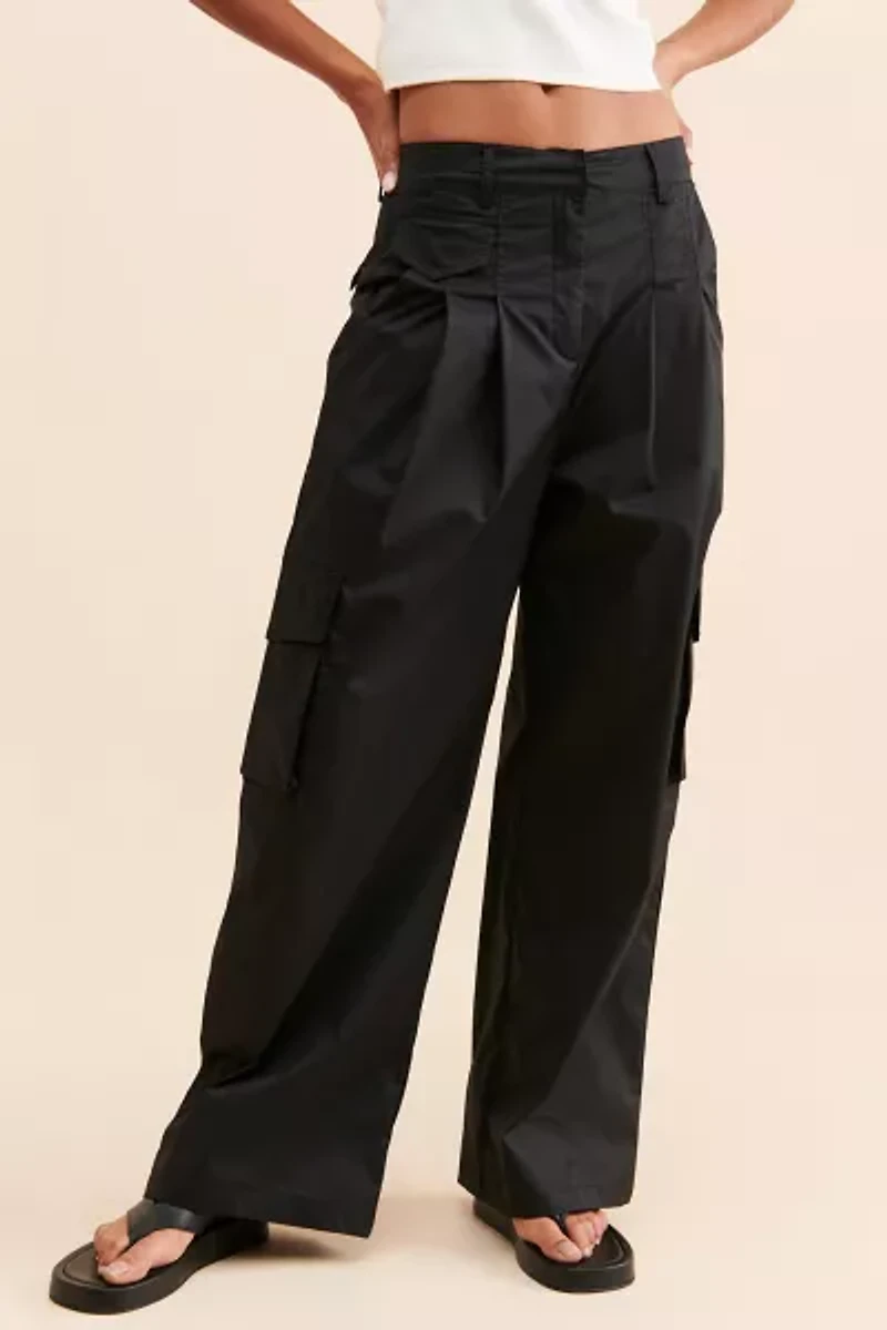 Moon River Wide Leg Pleated Cargo Trousers