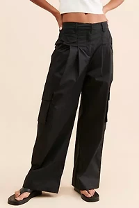 Moon River Wide Leg Pleated Cargo Trousers