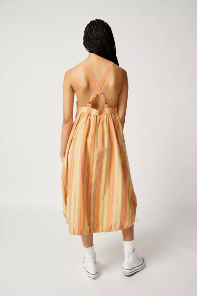 Autumn Poplin Stripe Utility Midi Dress