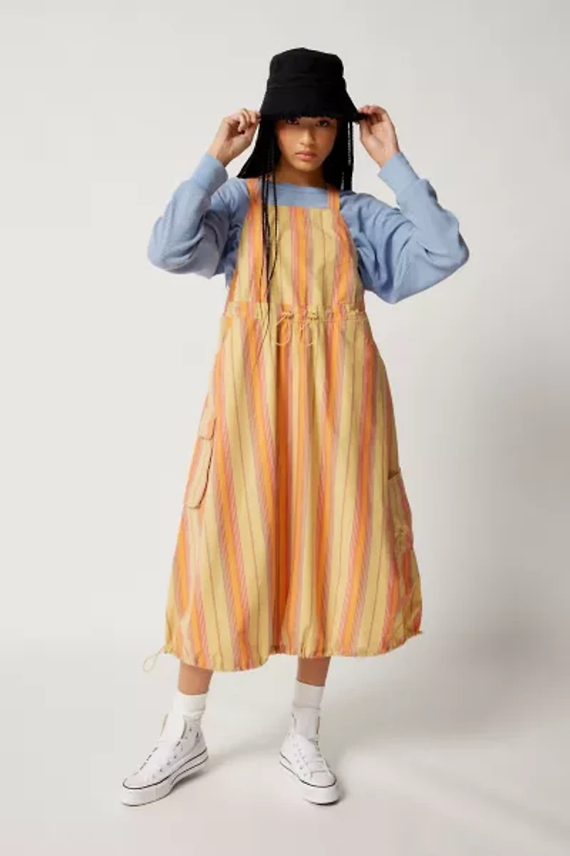 Autumn Poplin Stripe Utility Midi Dress