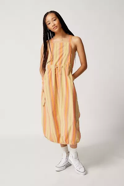 Autumn Poplin Stripe Utility Midi Dress