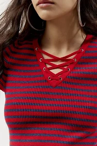 BDG Harley Lace-Up Short Sleeve Sweater