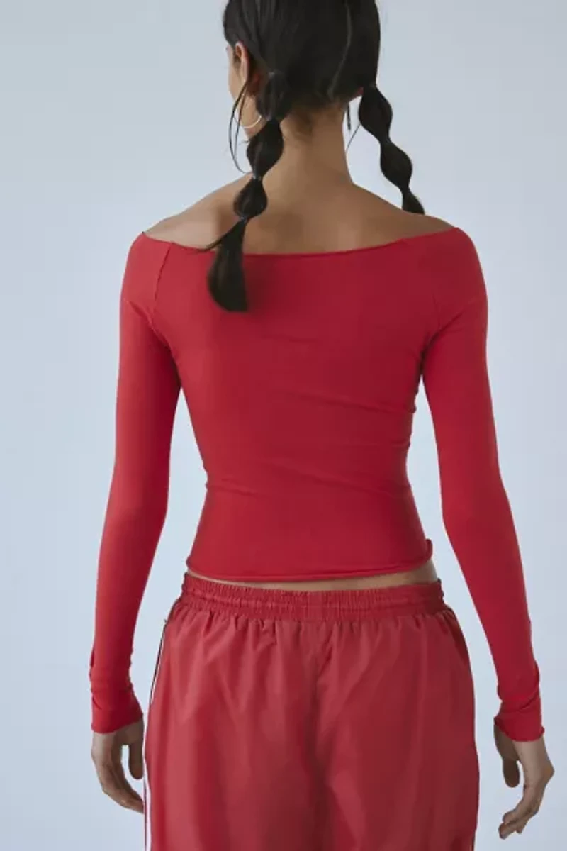 Out From Under Cropped Cotton Compression Boatneck Long Sleeve Top