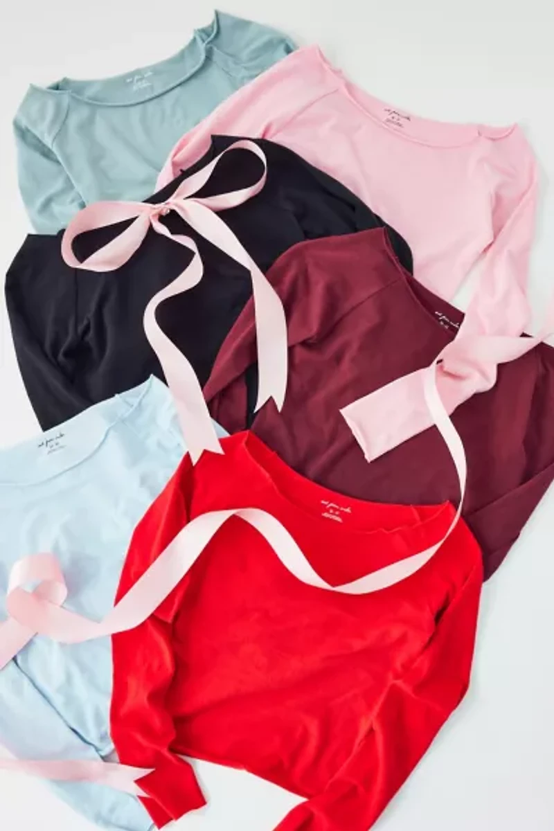 Out From Under Cropped Cotton Compression Boatneck Long Sleeve Top