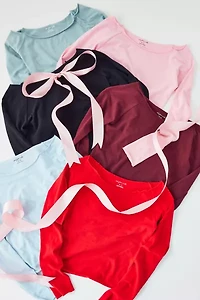 Out From Under Cropped Cotton Compression Boatneck Long Sleeve Top