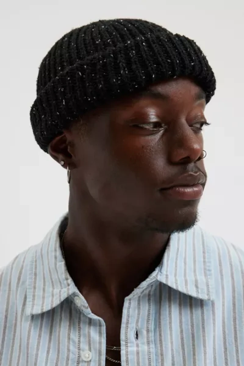 Marled Wool-Blend Short Roll Ribbed Knit Beanie