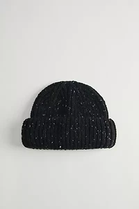 Marled Wool-Blend Short Roll Ribbed Knit Beanie