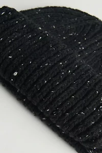Marled Wool-Blend Short Roll Ribbed Knit Beanie