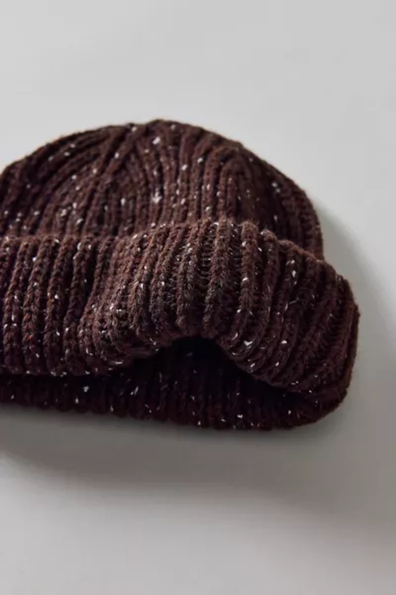 Marled Wool-Blend Short Roll Ribbed Knit Beanie