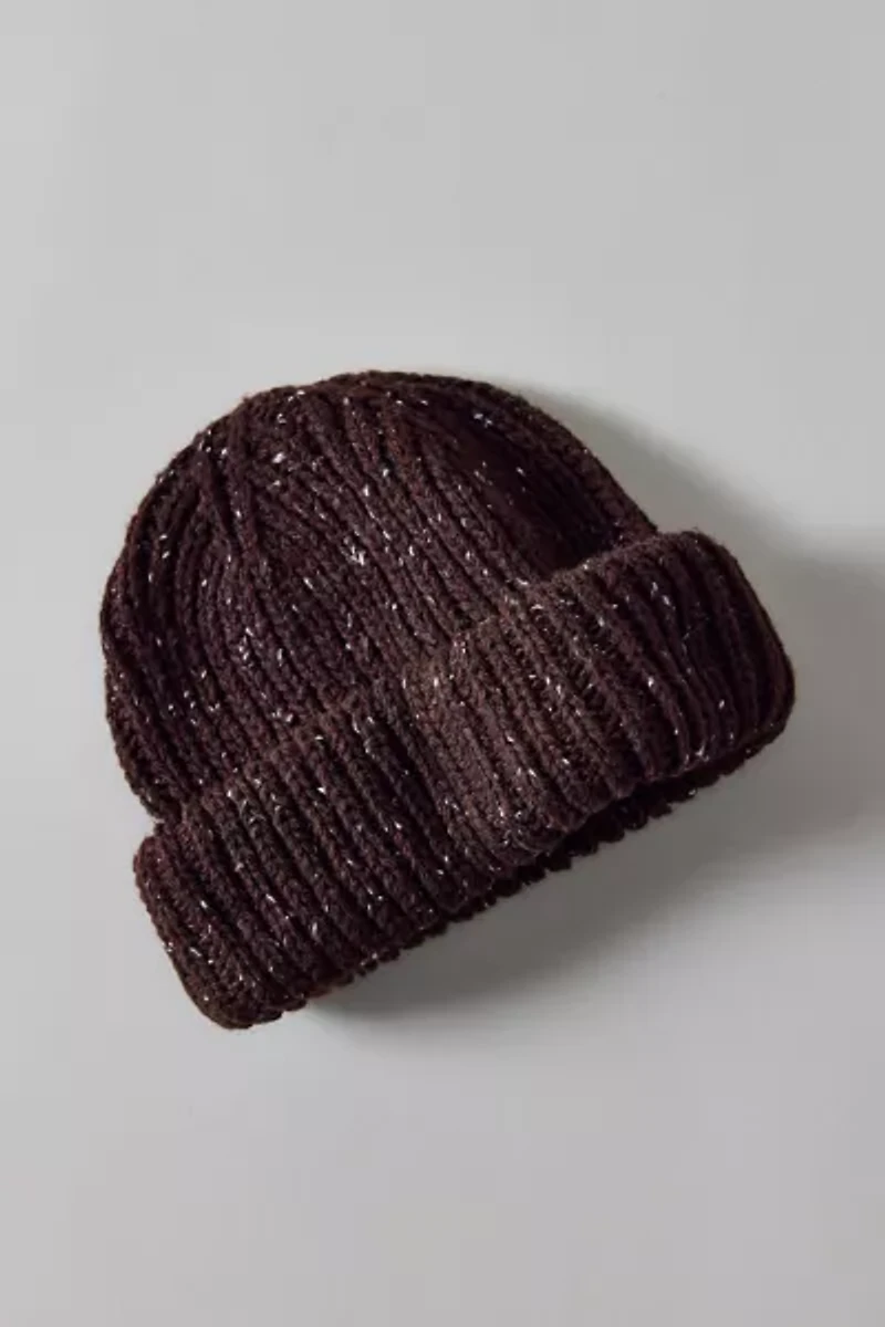 Marled Wool-Blend Short Roll Ribbed Knit Beanie