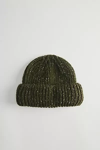 Marled Wool-Blend Short Roll Ribbed Knit Beanie