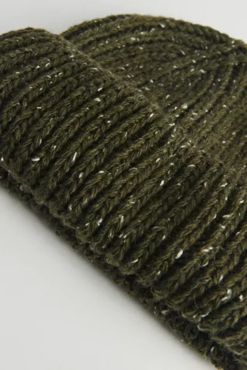 Marled Wool-Blend Short Roll Ribbed Knit Beanie