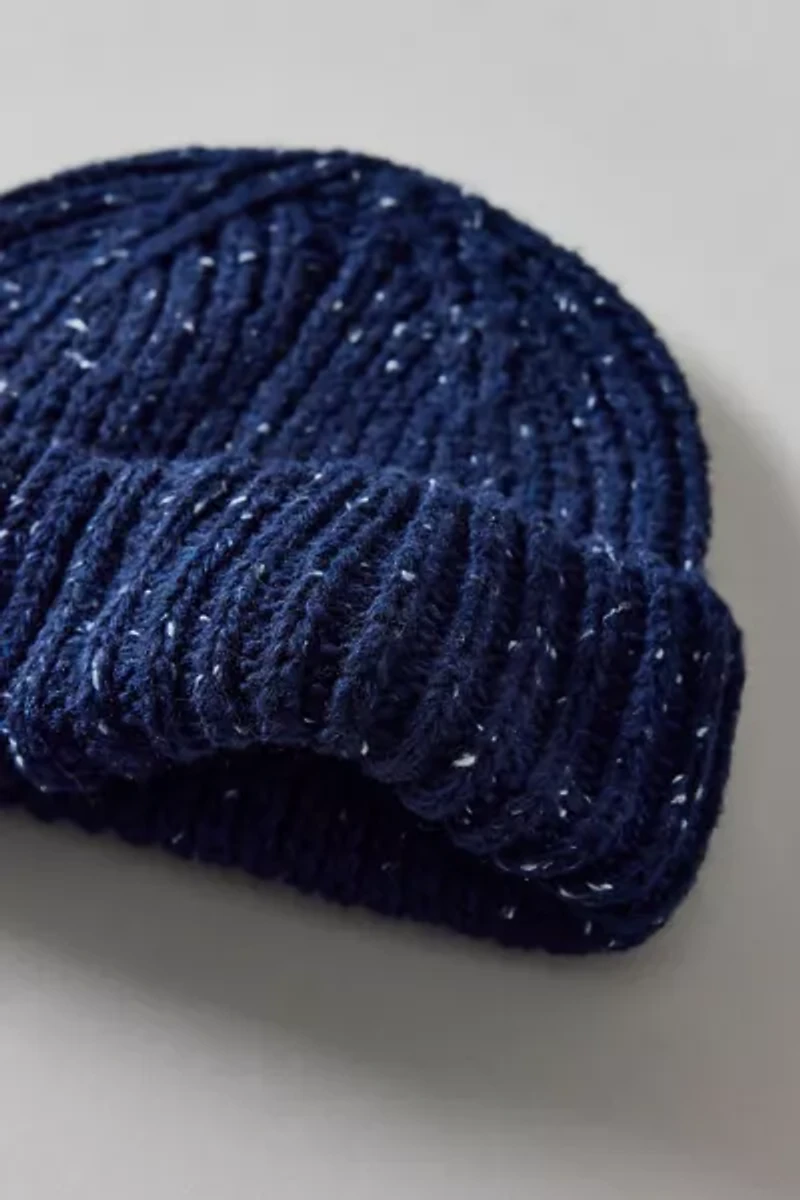 Marled Wool-Blend Short Roll Ribbed Knit Beanie