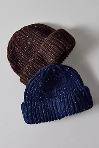 Marled Wool-Blend Short Roll Ribbed Knit Beanie