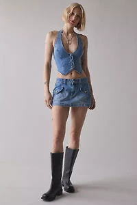 Silence + Noise Esme Cropped Denim Halter Vest Top