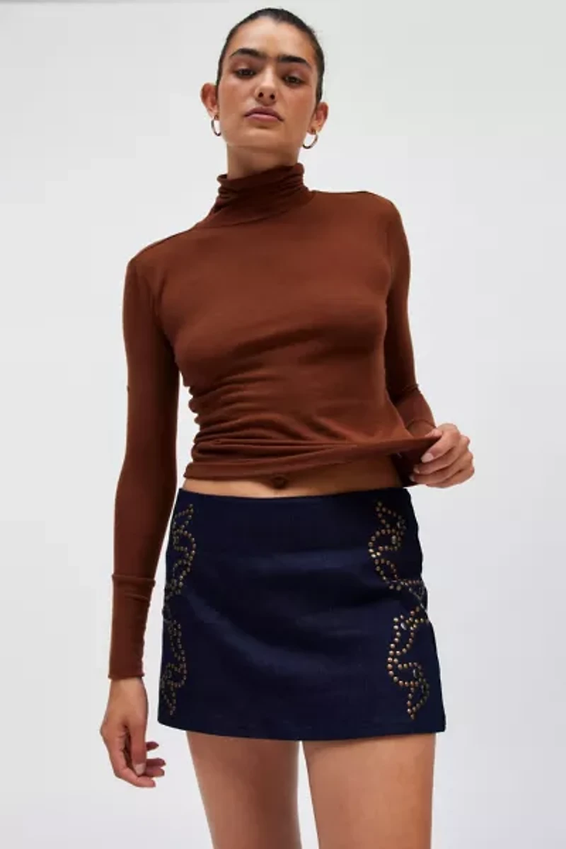 Ecote Lulu Denim Studded Low Rise Mini Skirt