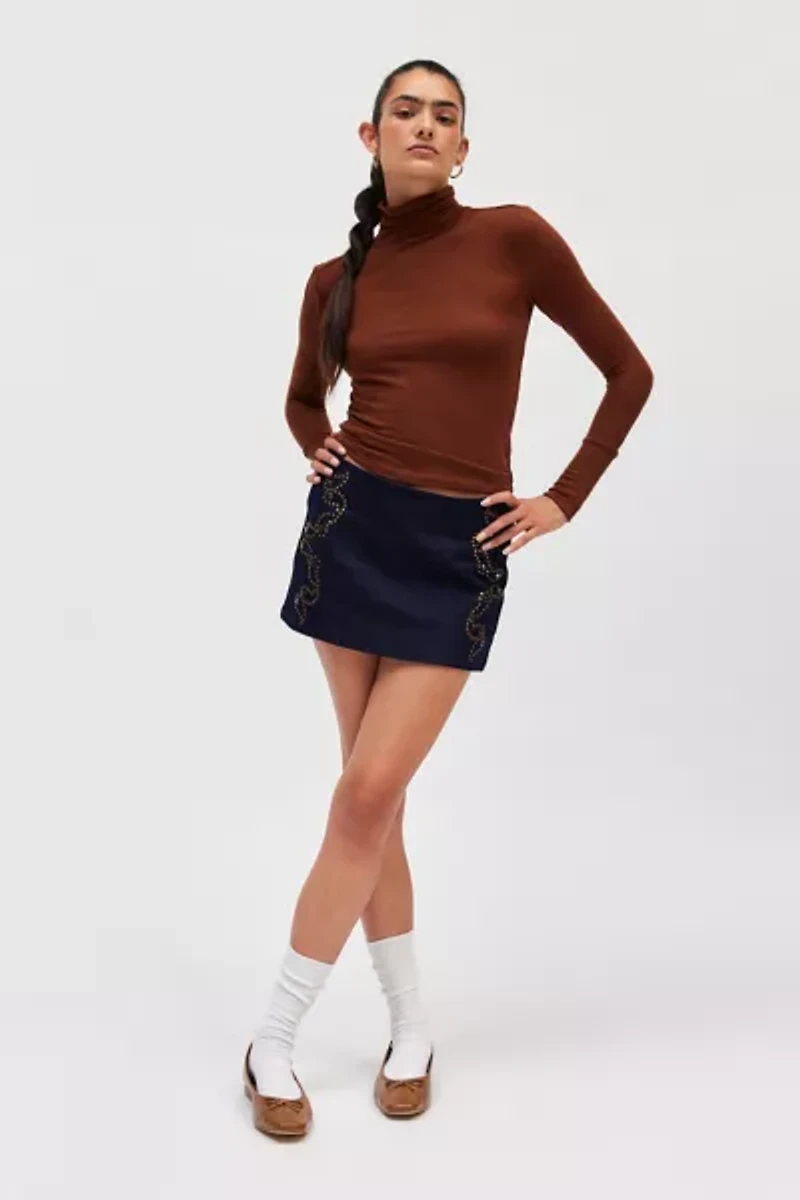 Ecote Lulu Denim Studded Low Rise Mini Skirt