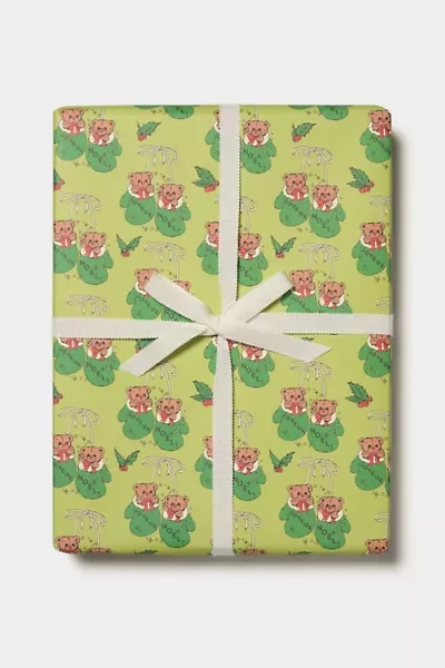 Red Cap Mitten Bears Holiday Wrapping Paper