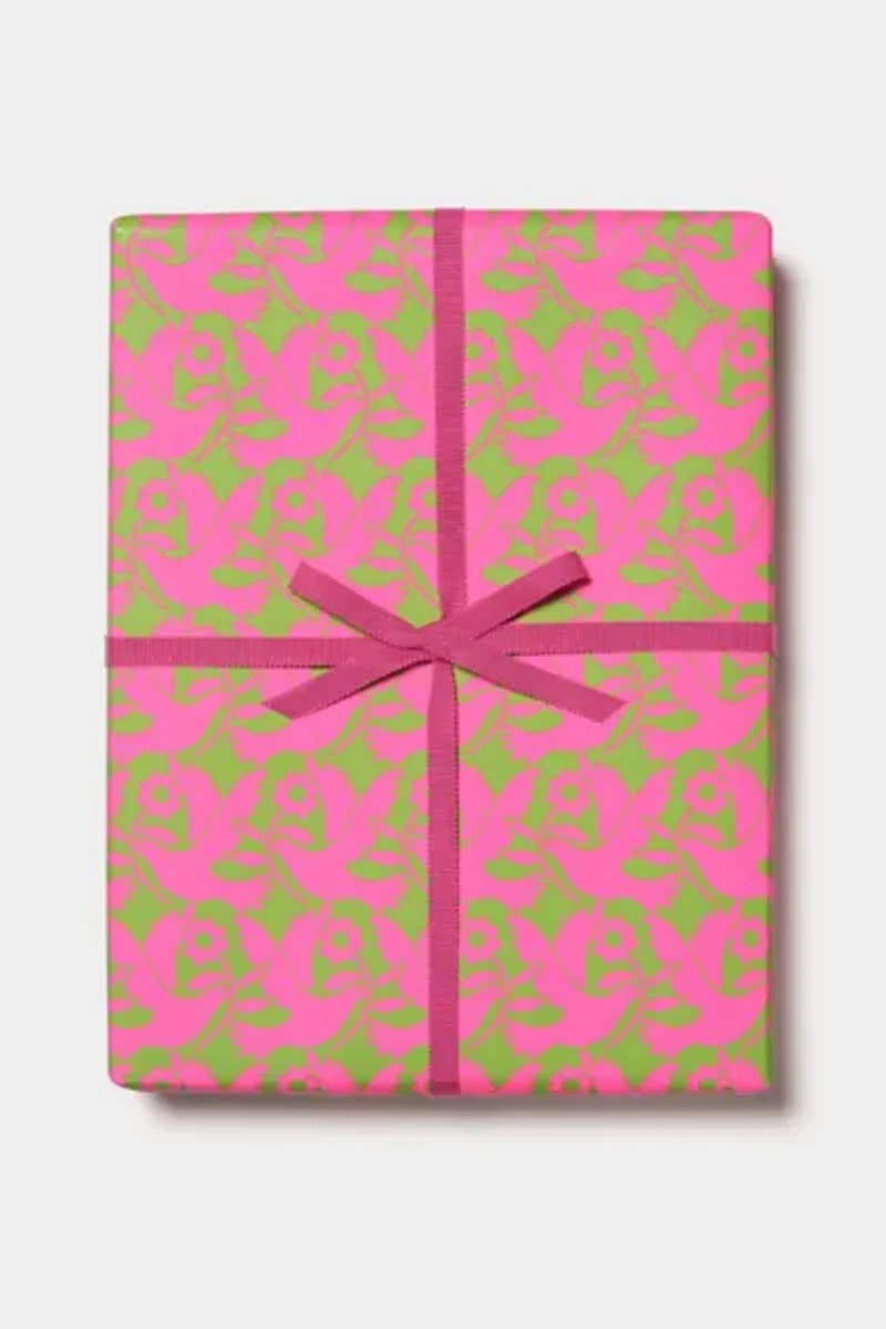 Red Cap Neon Doves Holiday Wrapping Paper