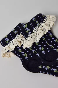 Printed Ruffle Foldover Sock
