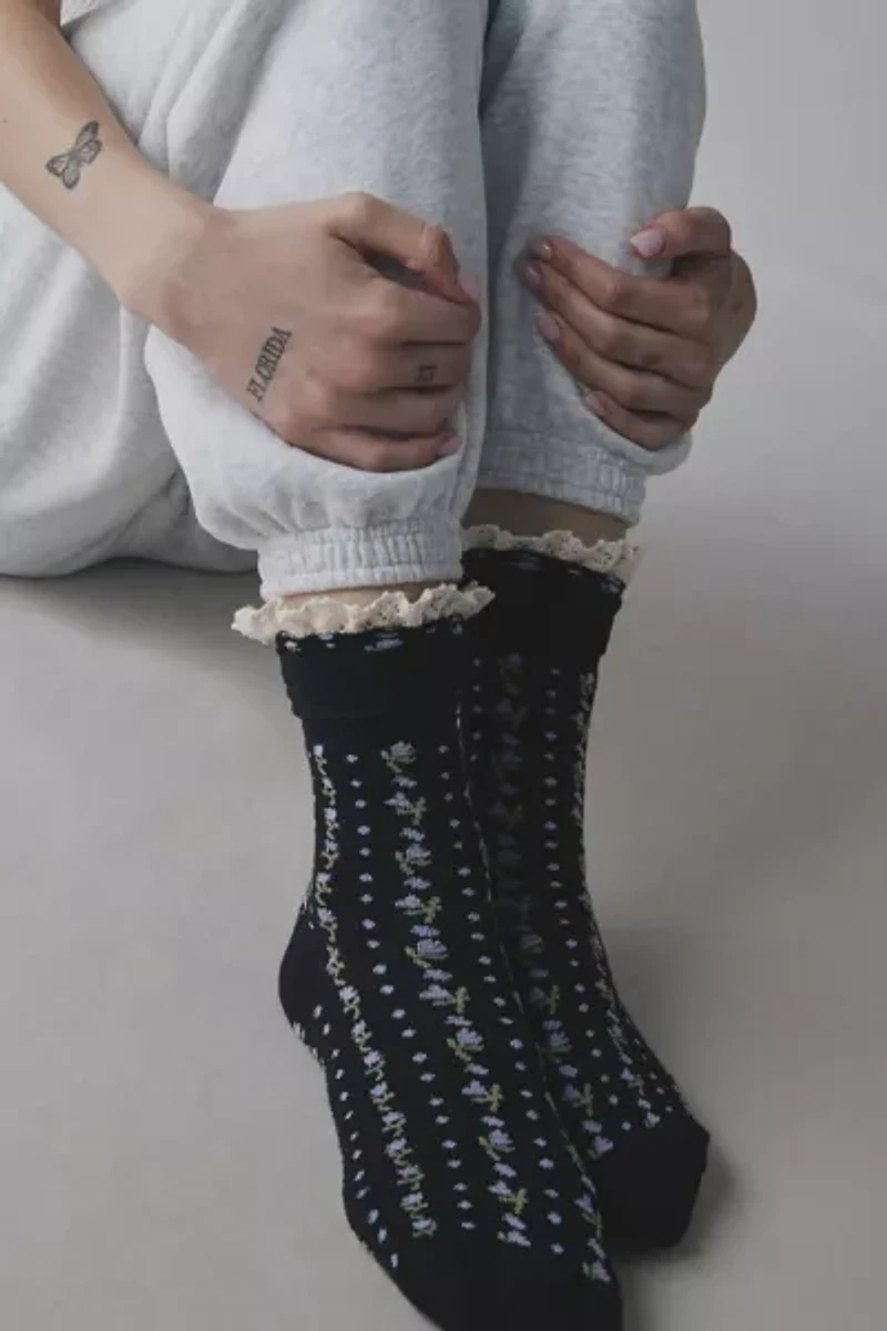 Printed Ruffle Foldover Sock