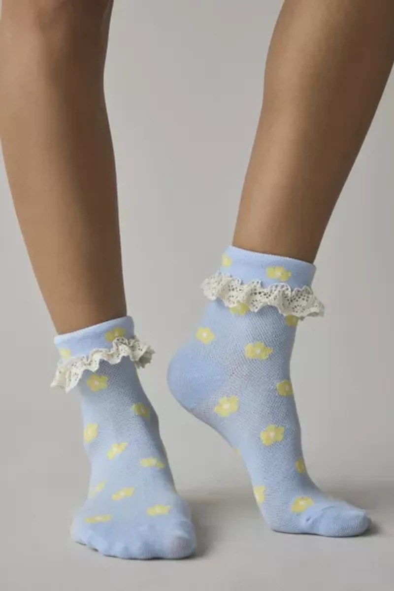 Printed Ruffle Foldover Sock